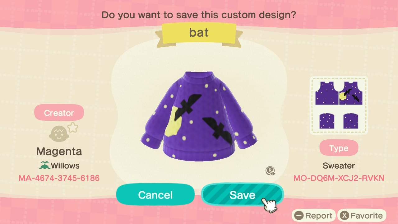 Greatest Animal Crossing Outfits Good for Halloween 2 Bat Sweater