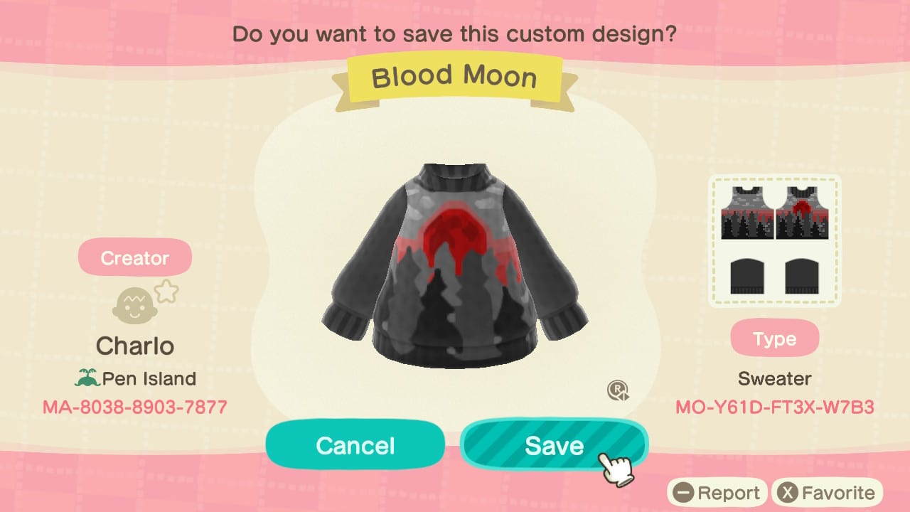 Greatest Animal Crossing Outfits Good for Halloween 16 Blood Moon Sweater