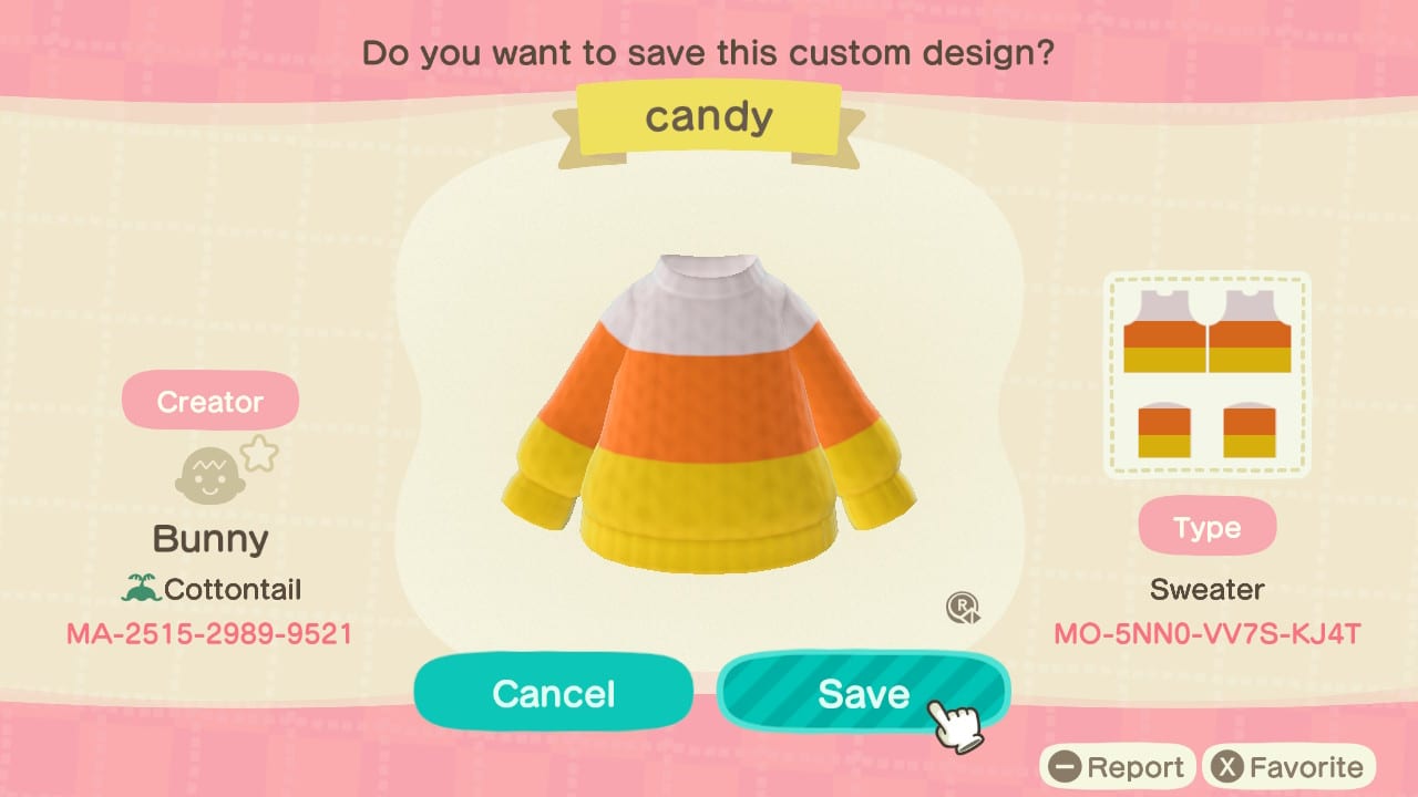 Greatest Animal Crossing Outfits Good for Halloween 15 Candy Corn Sweater